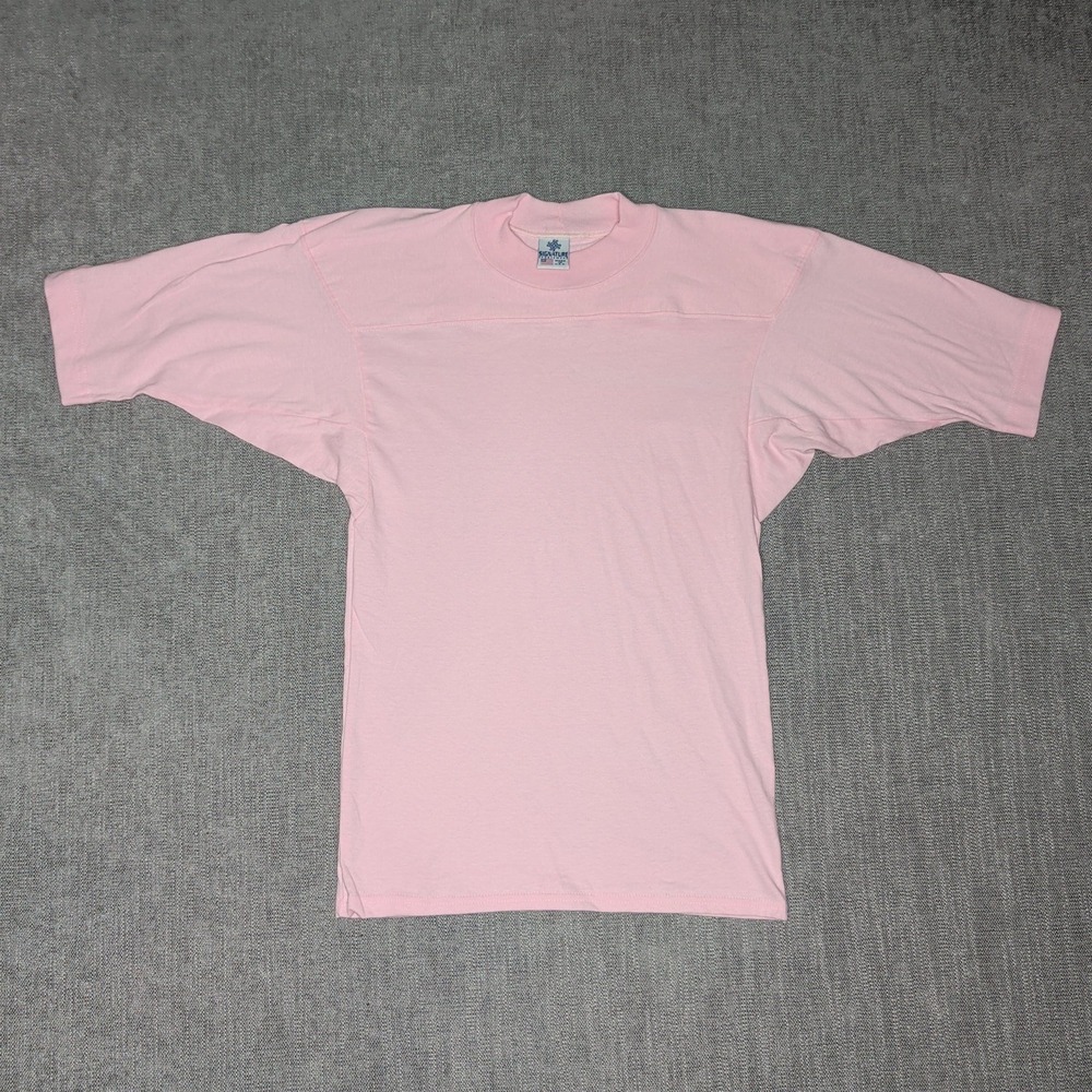 Vintage Blank Signature Sportswear Pink T-Shirt Made in USA Men Small Cotton
